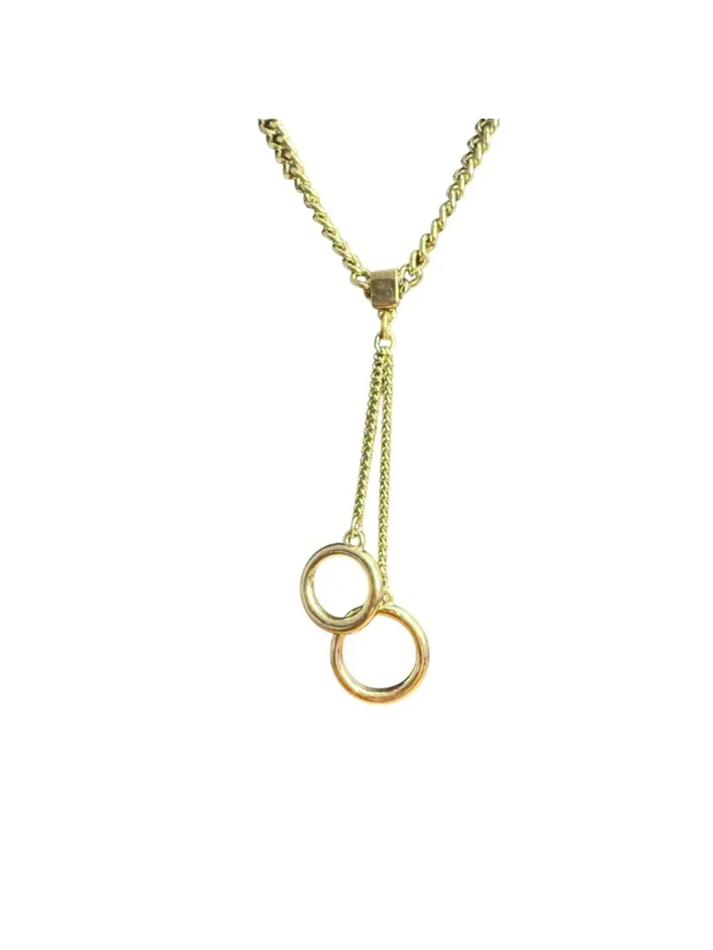 Banana Republic Necklace Lariat Double Ring Pendant Gold Tone 33-35 inches